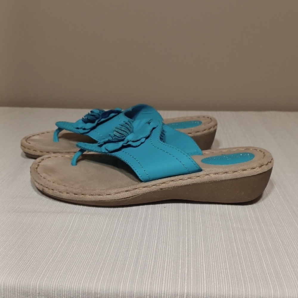 Sz 7 Dressy Turquoise Leather sole(sense)ability Sandals by Croft & Barrow - Picture 2 of 7